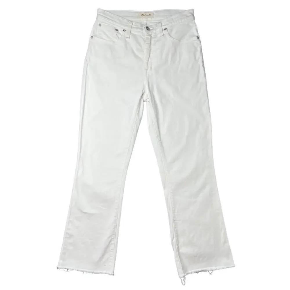 Madewell Cali Demi-Boot Jeans in Pure White w/ Raw-Hem size 28
